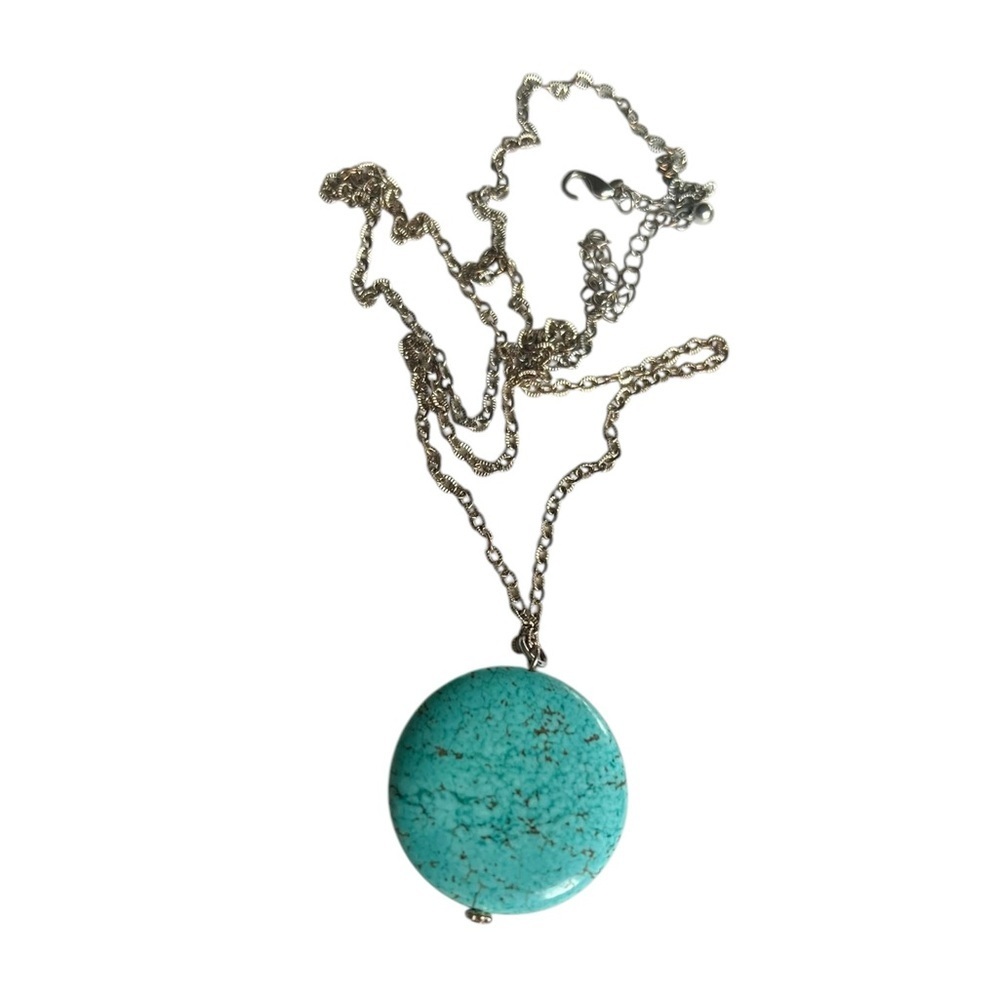 Long Silver-tone Faux Turquoise Adjustable Necklace